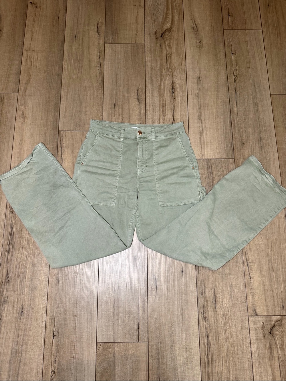 ZARA Sage Green Utility Carpenter Wide Leg Pants High Rise Size 4